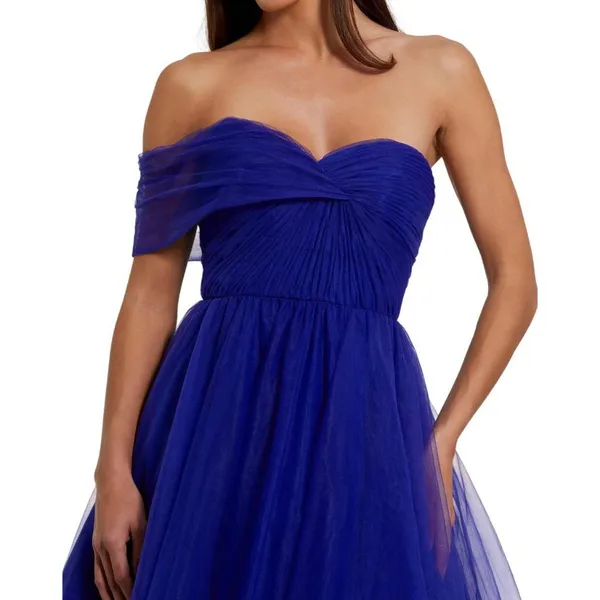 Mac Duggal Womens One Side Off the Shoulder Bustier Ball Gown Cobalt Blue 6 - Image 7