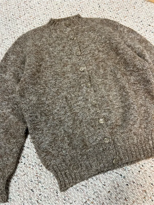 Vintage Brown Heathered Button-Up Cardigan - Image 3