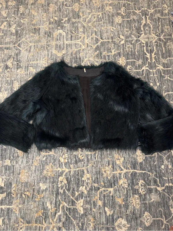 Free People Frankie Faux Fur Jacket Dark Emerald Green Teal Coat Size Medium - Image 9