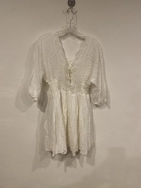 Free People Lottie Eyelet Dress Womens XS White Lace Mini Boho Embroidered - Image 4