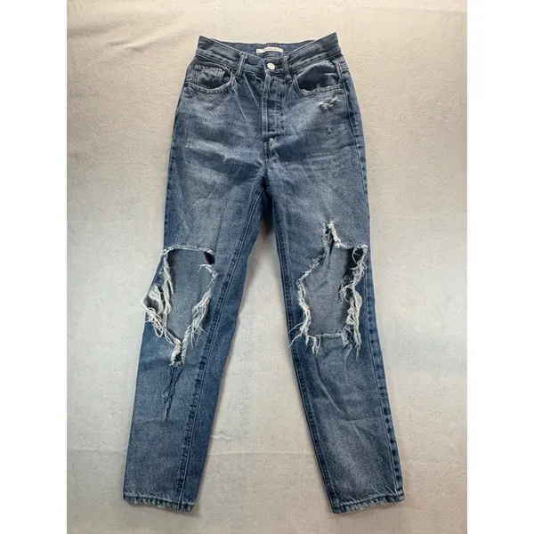 PacSun Ultra High Rise Slim Distressed Straight Leg Jeans Medium Wash 24" waist - Image 4