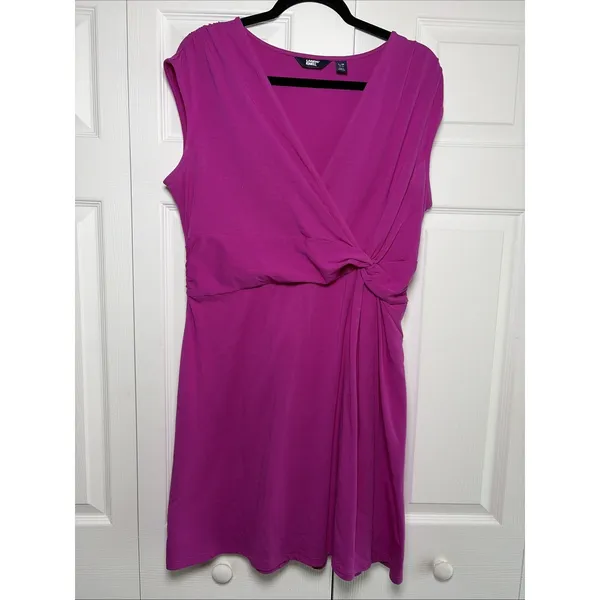Lands End Twist Front Faux Wrap Dress Womens‎ Size L 14-16 Pink Cotton Modal - Image 2
