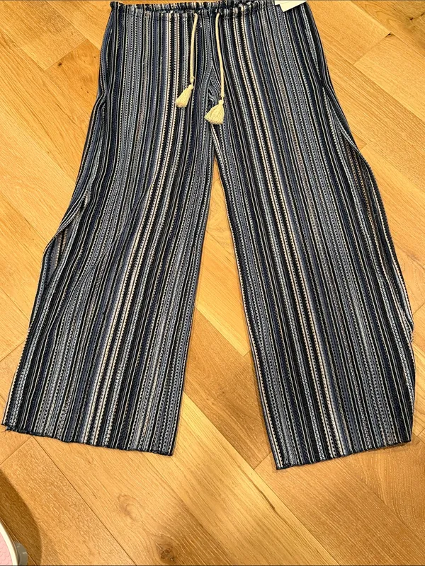 BECCA‎ Striped Wide-Leg Coverup Pants - Navy & White nwt med - Image 2