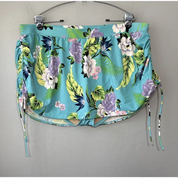 Cacique Swim Skirt Plus Size 24 Blue Floral Ruched Tankini Bottom Beach Summer - Image 2