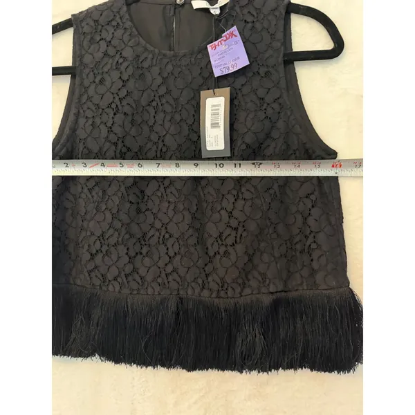 Derek Lam 10 Crosby Black Lace Fringe Hem Sleeveless Cropped‎ Top Size 6 - Image 5