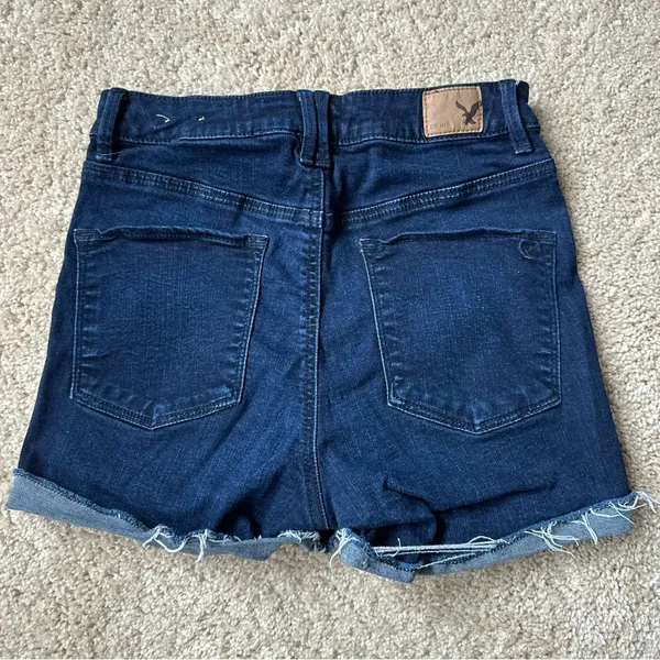 American Eagle Outfitters Blue Jean Shorts High-Waisted Frayed Hem - Image 4