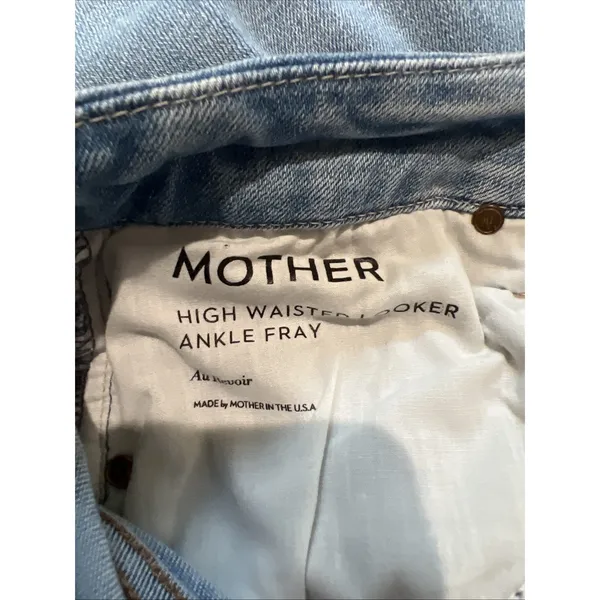 Mother High Waisted Looker Ankle Fray Jeans Blue Denim USA Made - Image 7