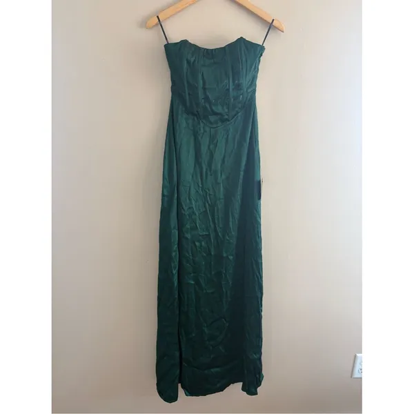 Lulus Extraordinary Presence Dark Green Satin Strapless Maxi Dress Size XS NWT - Image 5