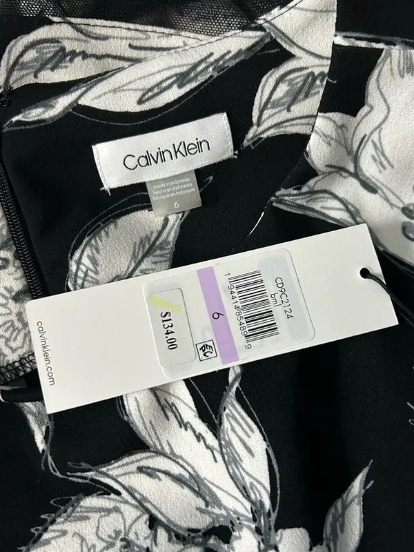 Calvin Klein Women’s Black & White Floral Print Dress SZ 6 NWT - Image 11