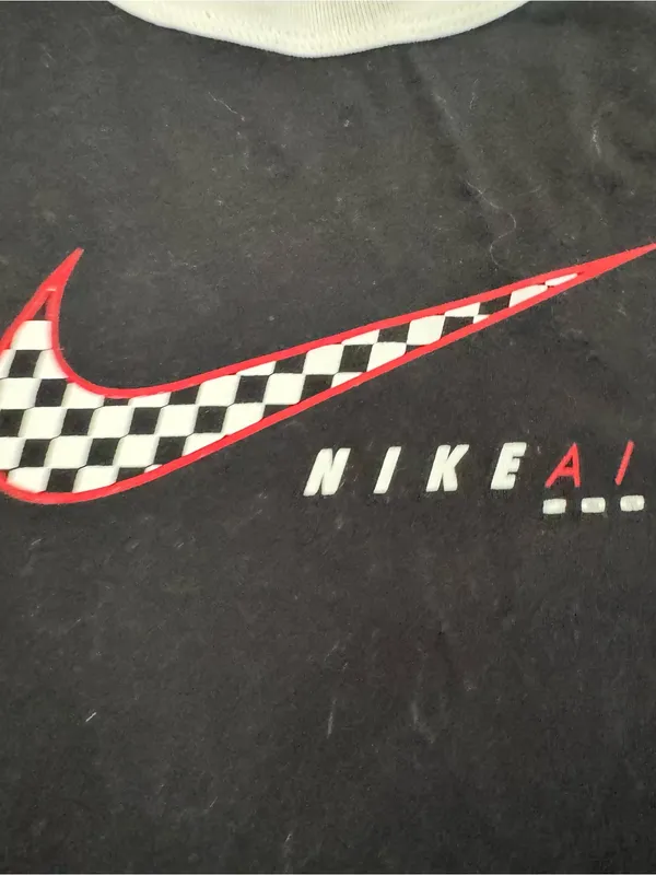Nike Black Crop Tee with White Ringer and Checker Swoosh - Image 4