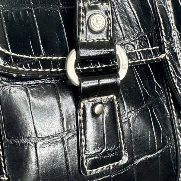 Liz Claiborne Y2K Black Croc Embossed Double Handle Shoulder Bag Purse - Image 7