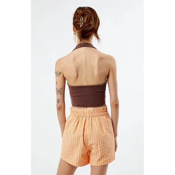 PacSun Brown Ribbed Halter Top V-Neck Open Back‎ Cropped Fitted Medium NWT NEW - Image 2