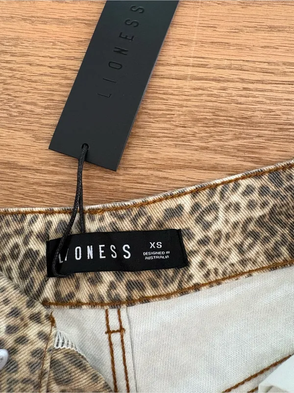 Lioness Leopard Print Denim Shorts in Tan and Brown - Image 2