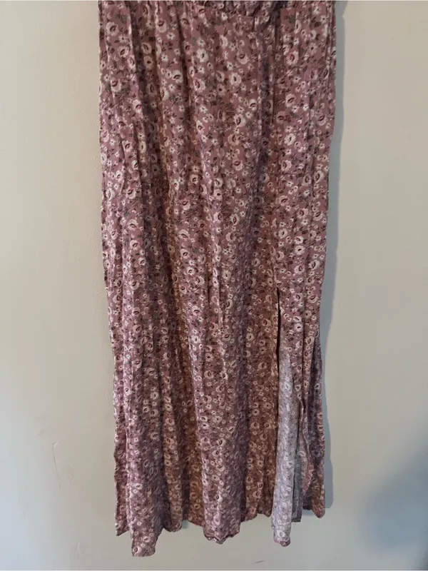 Pink Ditsy Floral Print Smocked Puff Sleeve Cottagecore Midi Dress Small - Image 4