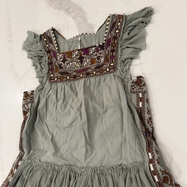 Free People Day Glow Boho Embroidered Mini Dress Women’s Medium Spanish Moss - Image 9