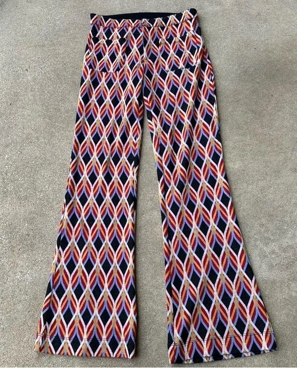 Free People Hip Hugging Jacquard Flare Pants Womens 2 - Image 2