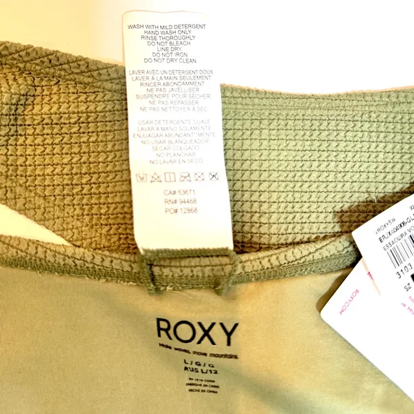 Roxy Essaouira Oil Green Textured High Leg Bikini Bottom L NWT Low Rise Beach - Image 7