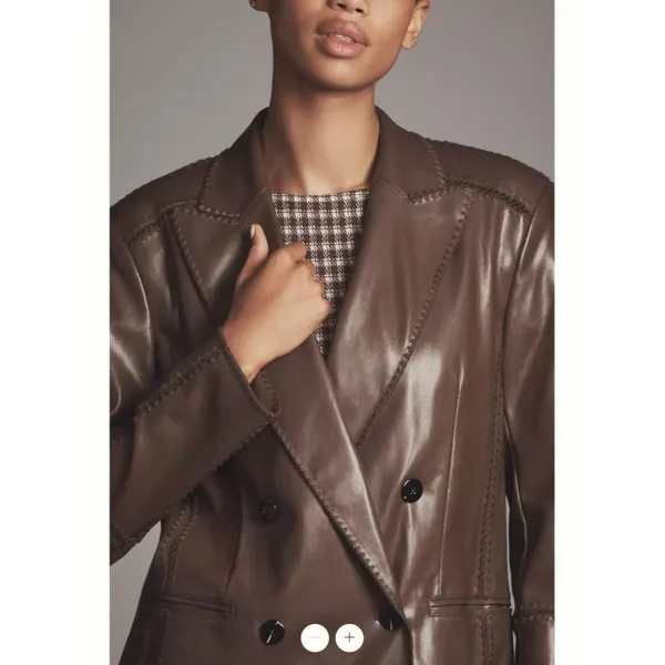 By Anthropologie Faux Leather Crochet-Stitch Blazer - Image 4