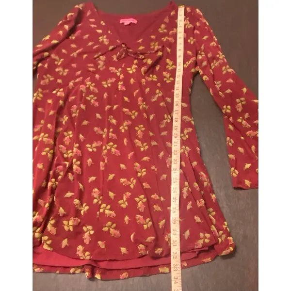 Betsey Johnson XXL Babydoll Burgundy Floral Bell Sleeve Mesh Mini Dress Boho Y2K - Image 5