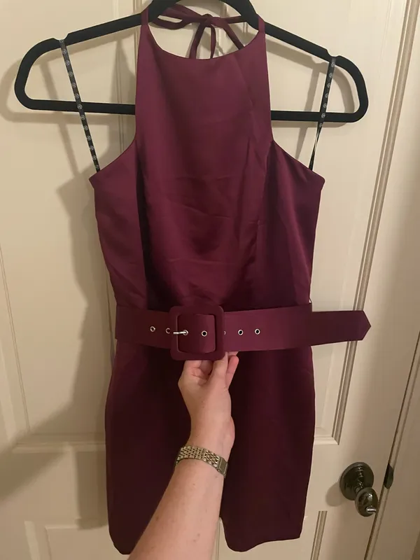 Women’s Purple Halter Neck Belted Mini Dress - Image 2