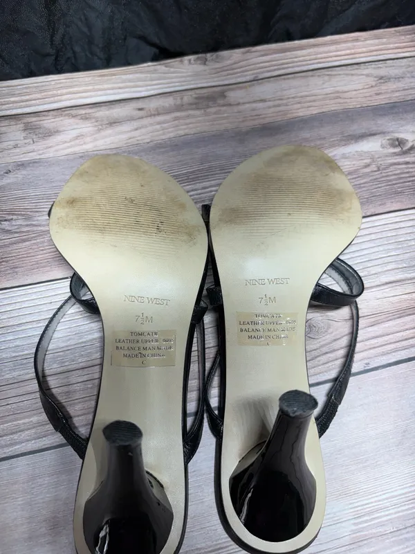 Nine West Black Strappy Leather Heels, Size 7.5 - Image 4