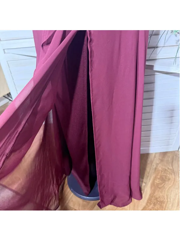 David's Bridal maxi dress formal prom chiffon one shoulder wine burgundy color 2 - Image 7