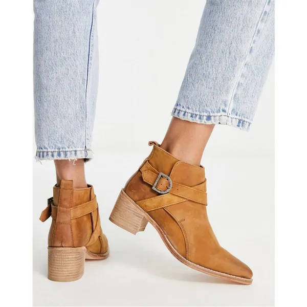 New! Free People Back Loop Heeled Ankle Boot Leather Pointed Toe Bootie Sz‎ 8 - Image 3