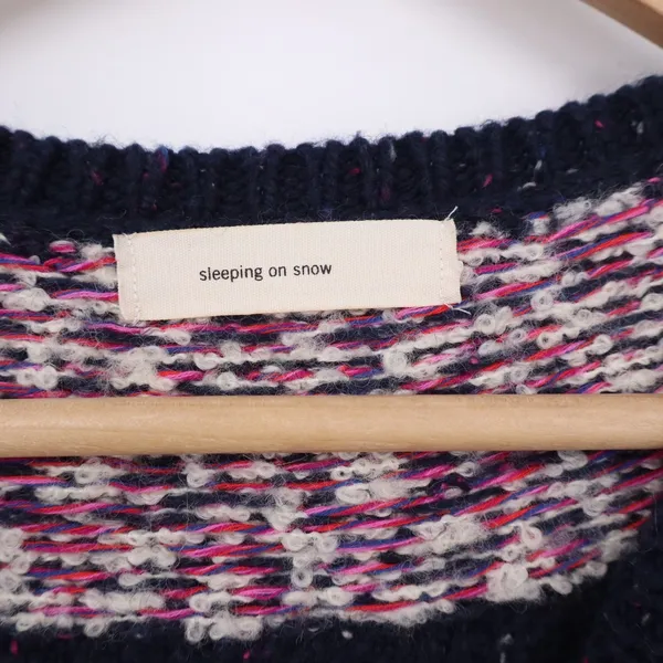 Sleeping on Snow Sweater Womens O/S Fair Isle Dolman Navy Pink Knit Excellent - Image 3
