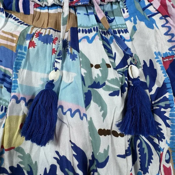 True Destinations Coastal Wide Leg Palazzo Pants Small Tropical Print Smocked - Image 7