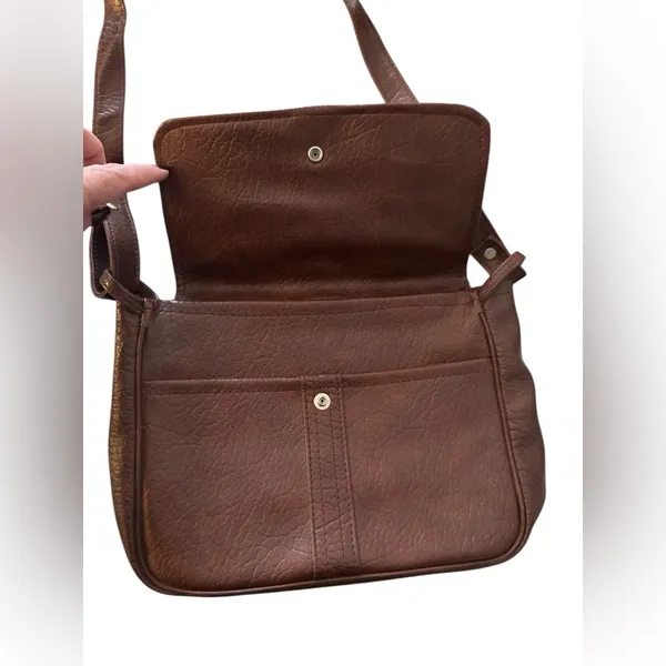 Brown Faux Leather Shoulder Bag - Image 3