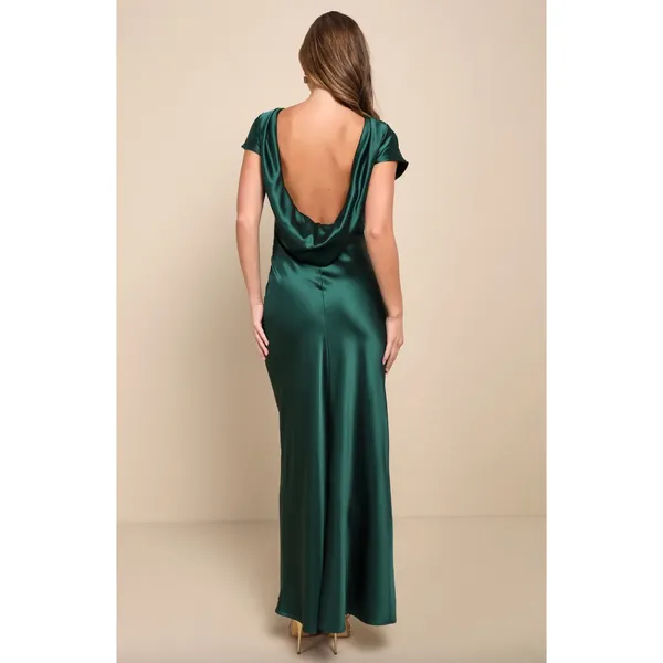 Lulus Captivating Presence Forest Green Satin Cowl Back Maxi Dress Formal M NWT - Image 2
