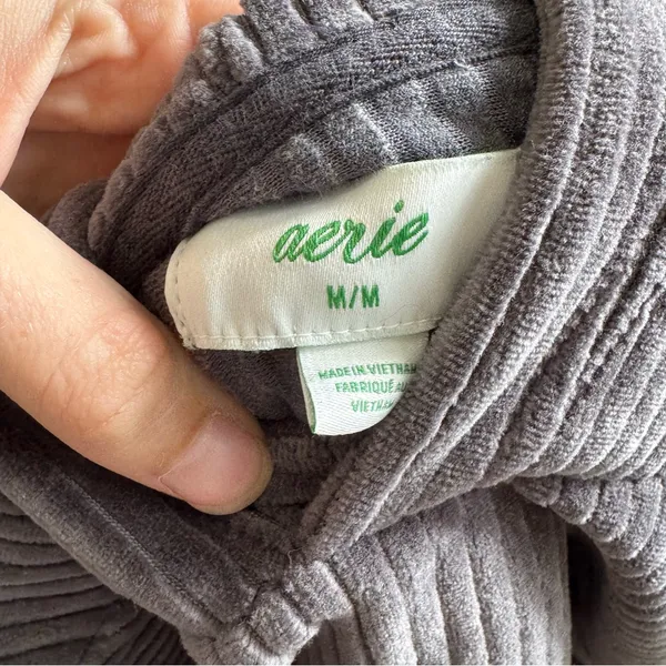 Aerie Gray Ribbed Hooded Sweatshirt - Image 4