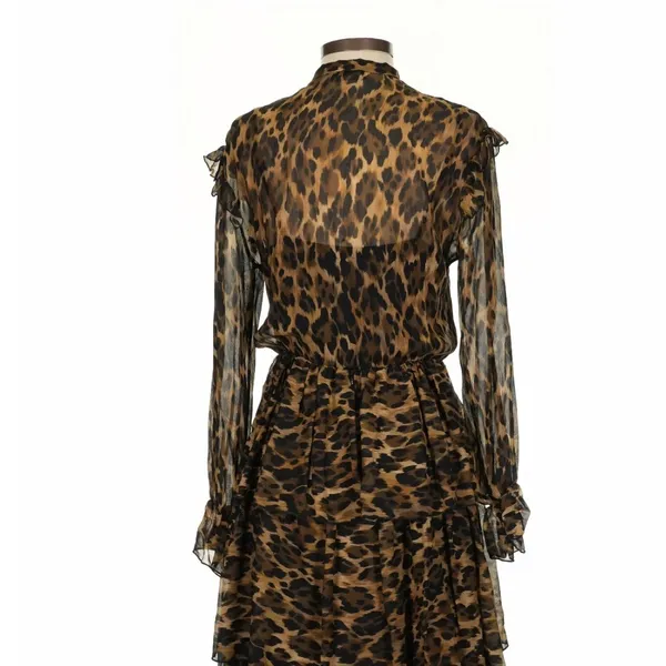 Ottod'Ame Brown Leopard Tiered Ruffle Midi Dress Size 4 Mob Wife Indie - Image 6