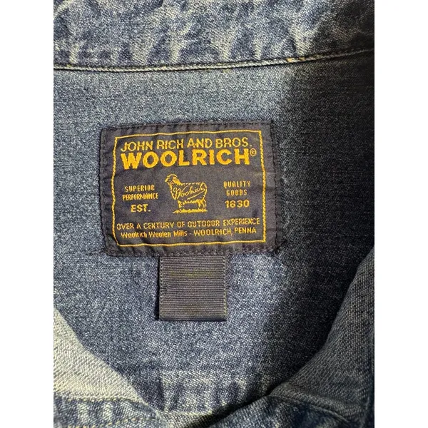 Woolrich Denim Button Down Shirt Southwestern Embroidered Blue Long‎ Sleeve M - Image 6