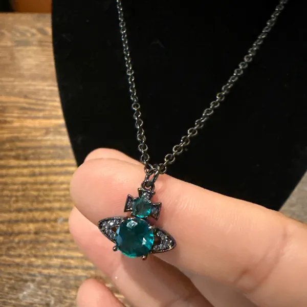 Turquoise Blue Pendant Gunmetal Chain Necklace - Image 4