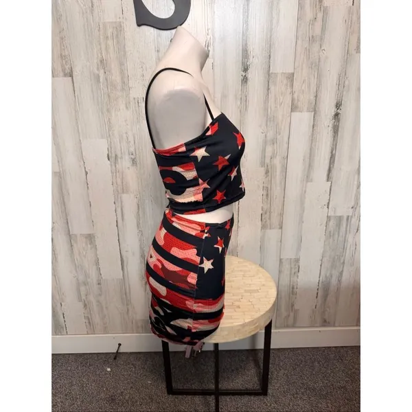 American Flag Camo 2-Piece Crop Top & Mini Skirt Set Women’s Size Small - Image 6