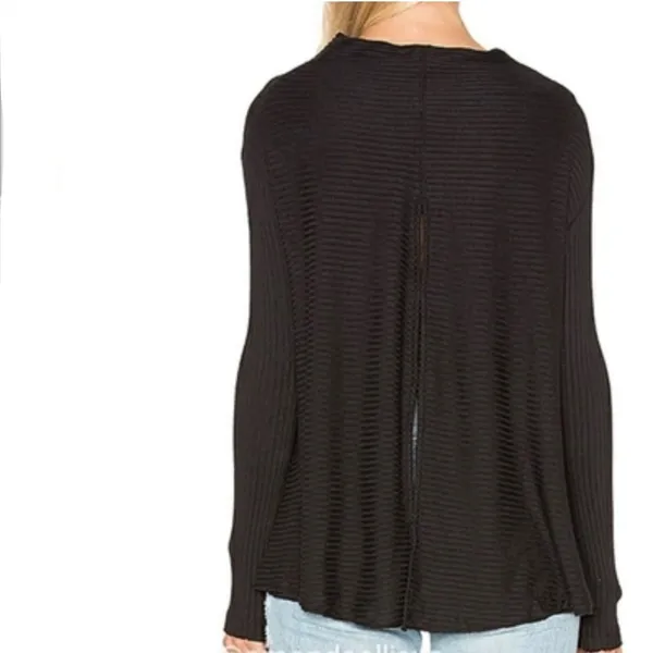Free People We The Free Black Lovers Thermal Ribbed Split Back Sweater Medium - Image 6