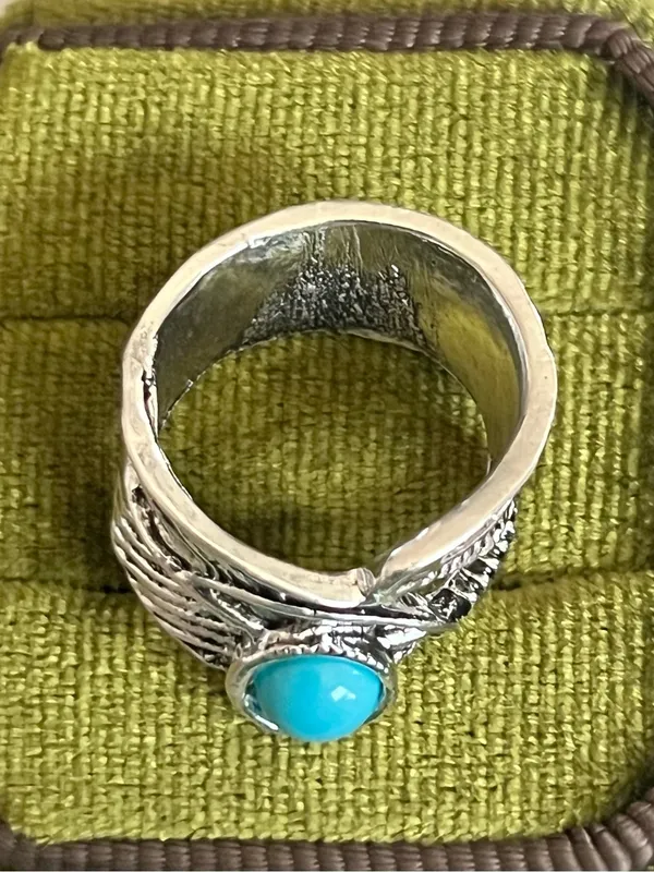 Bohemian/Chic Blue Turquoise Stainless Steel Wide Statement Band Size 6 - Image 3
