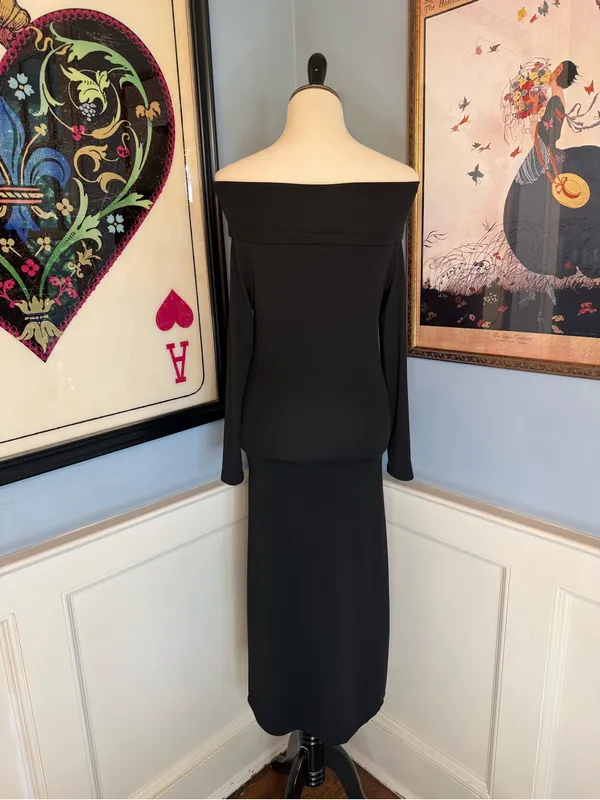 Black Off Shoulder Long Sleeve Bodycon Sheath Maxi Dress - Image 4