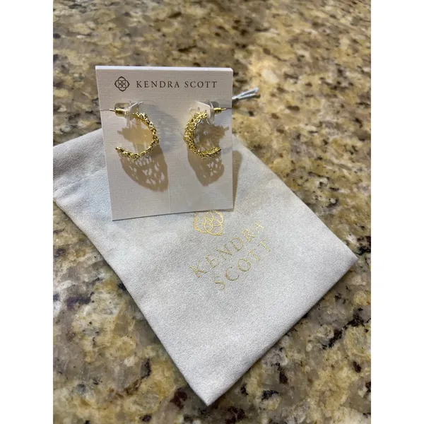 Kendra Scott Krista Lace Huggie Earrings Gold Tone NWT 9608873774 - Image 2