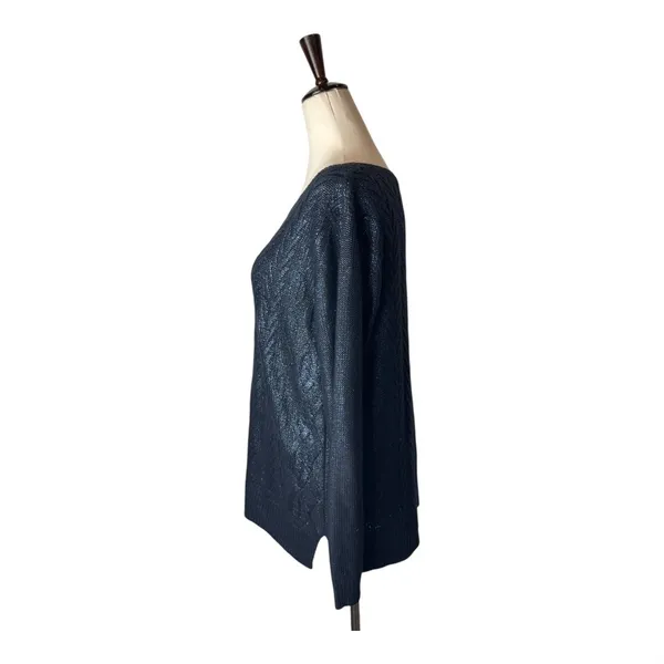 Club Monaco Sweater Women Medium Navy Blue Metallic‎ Cable Knit Pullover Preppy - Image 6