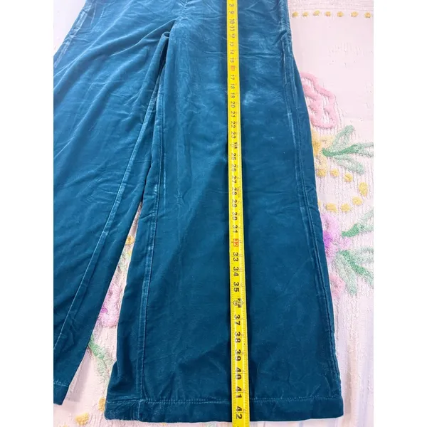 Wynne Collection Teal Blue Velvet Wide Leg Pants XL Elastic Waist Flowy‎ Elegant - Image 4