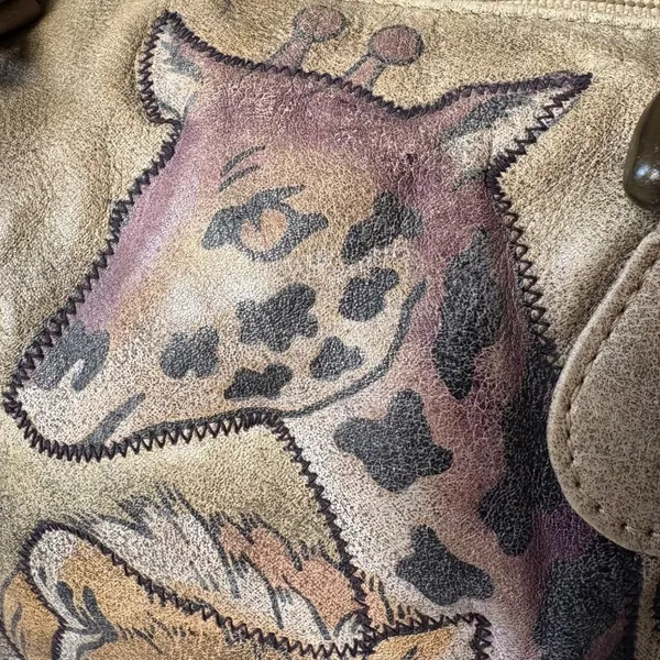 Vintage Hand-Painted Leather Satchel Safari Animals Emily Ann of Boca Raton - Image 2