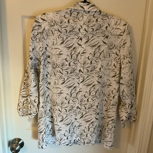 Briggs New York Tropical Leaf Print Linen-Blend Blazer Size M Sage Green - Image 13