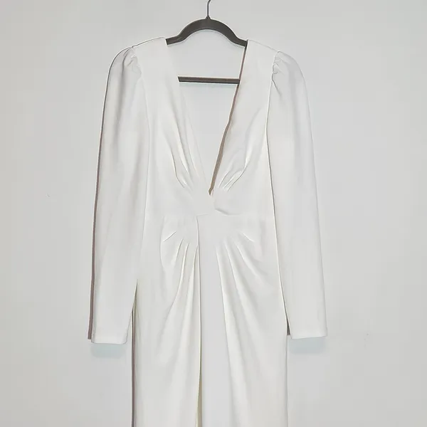 Lulus White Long Sleeve Mermaid Wedding Dress with Deep V-Neck NWT Size Small - Image 5