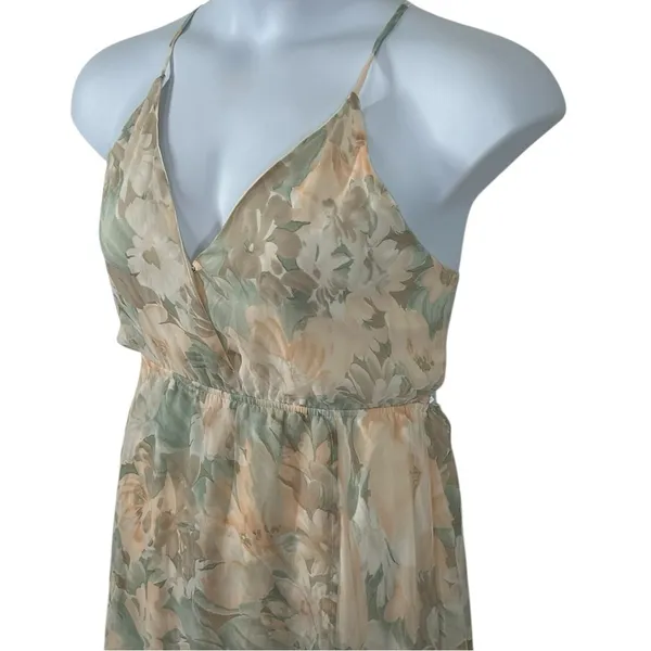 Romantic Floral Open Back Maxi Dress Peach Green Cream NWT M - Image 7