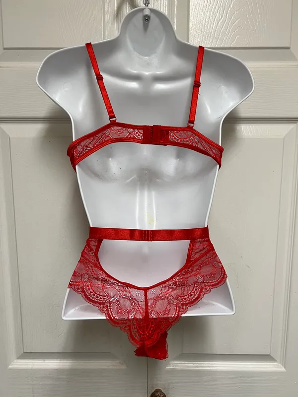 SheIn Red Lace Love Gothic Bodysuit - Image 8