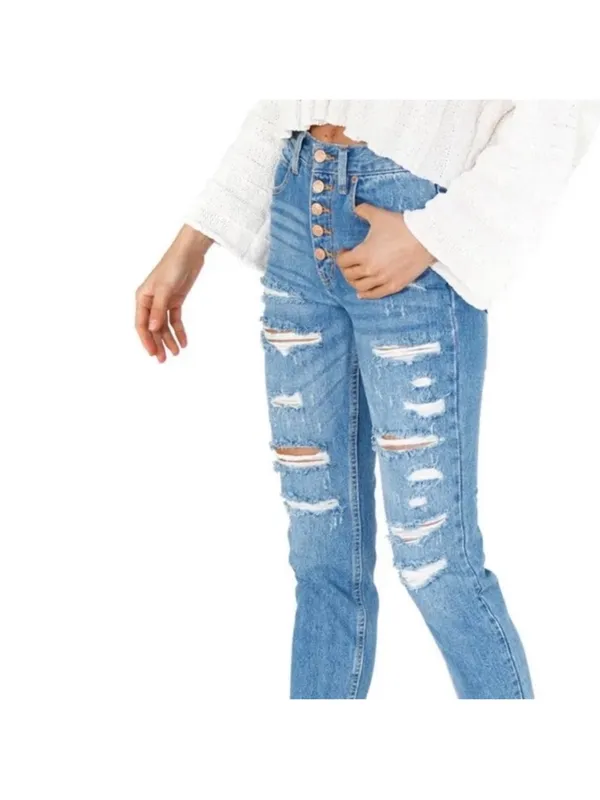 Free People We The Free Blossom Rigid Distressed Straight Leg Jeans Size 27 - Image 2