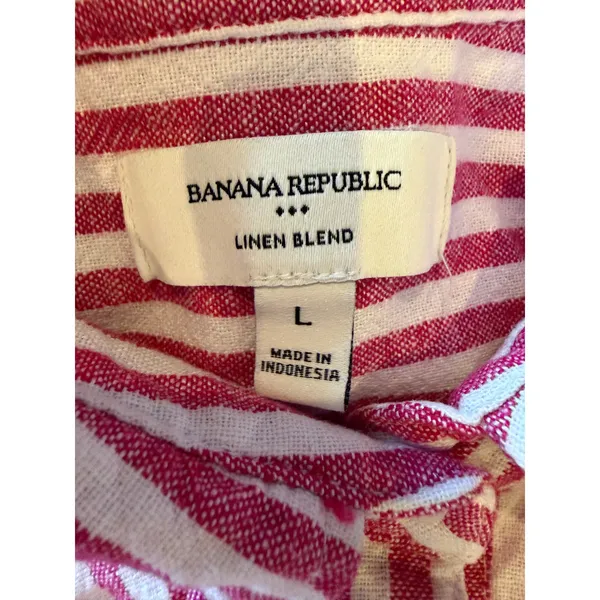 Banana Republic Button Down Shirt Women Large Pink Linen Blend Striped Preppy - Image 7