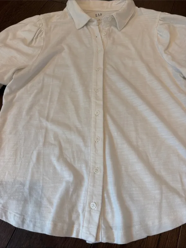 GAP Women’s White Button-Front Puff Sleeve Shirt Size Medium - C4-117 - Image 2